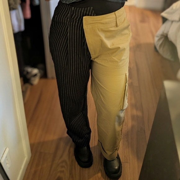96.Nwt Choosy Tan and Black‎ Striped Pants - Picture 2 of 7